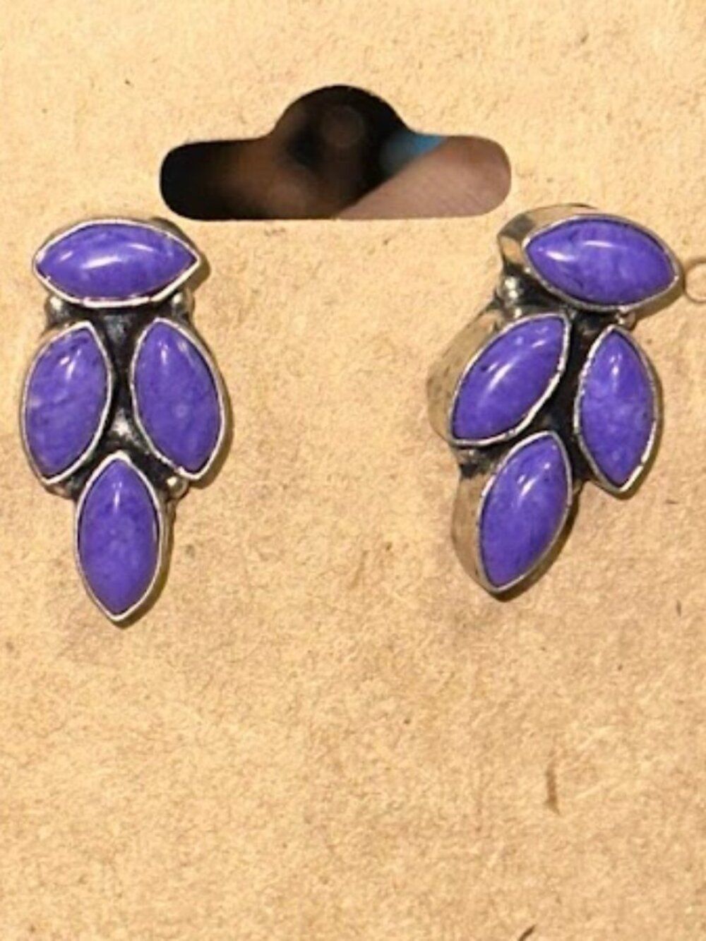 Purple Charoite Cluster Sterling Overlay Earrings
